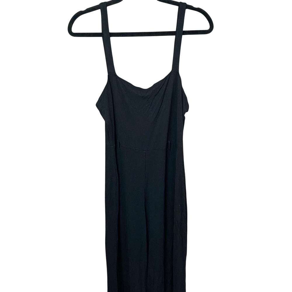 Forever 21 Ribbed Wide Leg Jumpsuit Women Large Black Sleeveless no belt‎